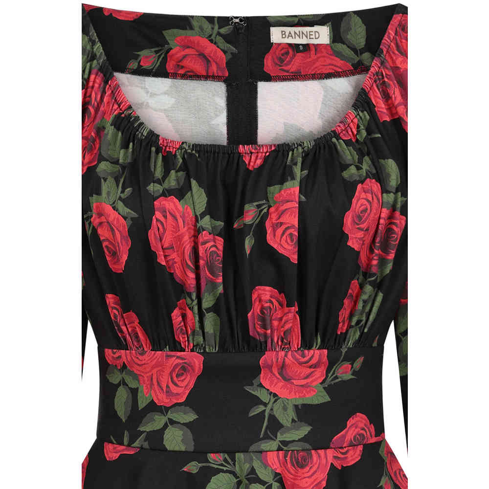Banned - Mina Romantic Roses Swing Robe Ã©vasÃ©e - Noir